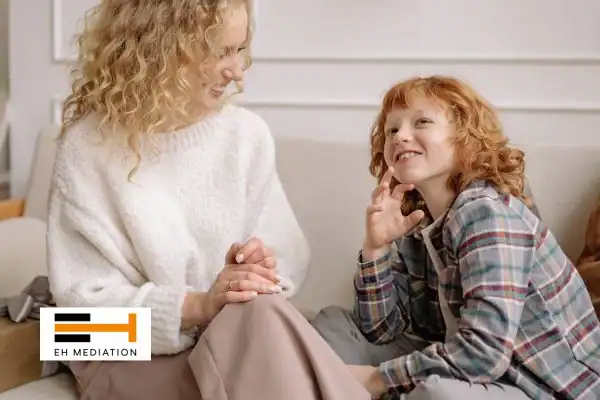 Happy mother and child after sorting child arrangements mediation Market Harborough