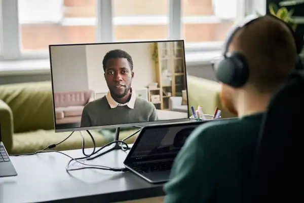 Man attending online mediation Market Harborough MIAMS session